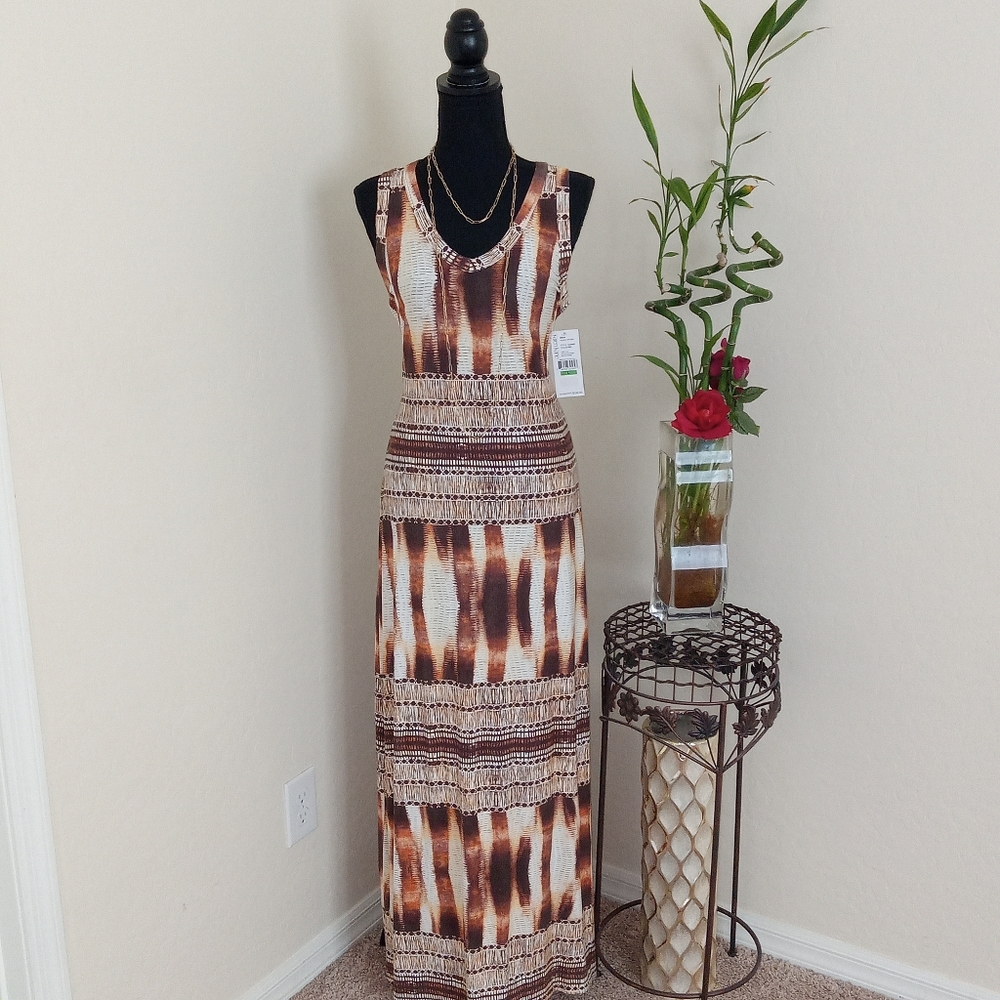 NWT Karen Kane Brown/Tan Aztec Print Maxi Dress Size L - Picture 10 of 13
